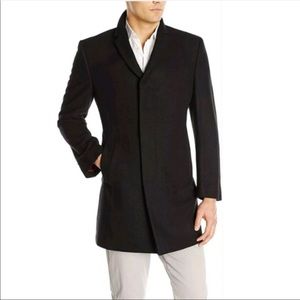 Kenneth Cole Mens Black Single Breasted Wool Blend Coat Size 44R $350